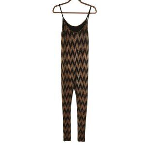Metallic Zigzag Pattern Jumpsuit With Spaghetti Straps & Low Back Design